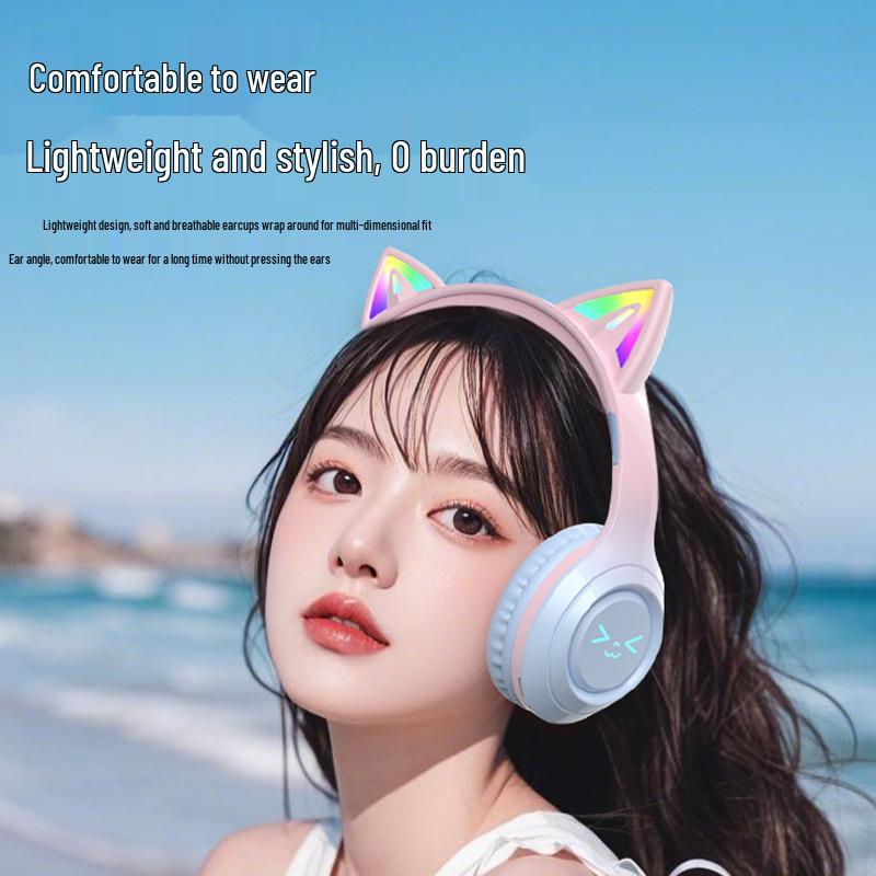 Premium Cat Ear Bluetooth Gaming Headset for Girls - Noise-Canceling, Universal Fit