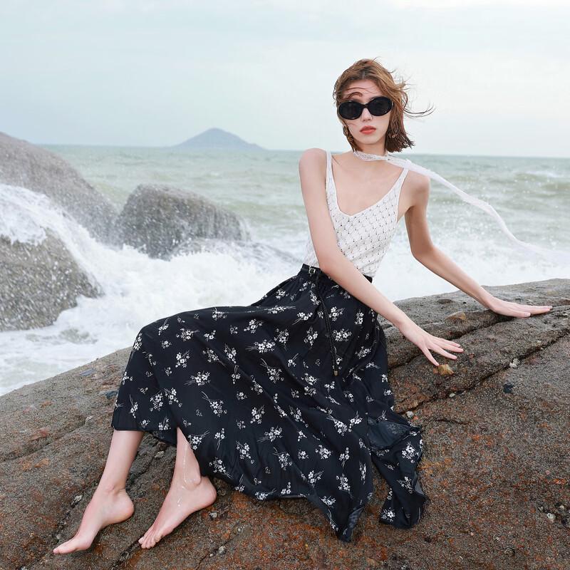 Sancai 2026 Women's Floral High-Waist A-Line Skirt