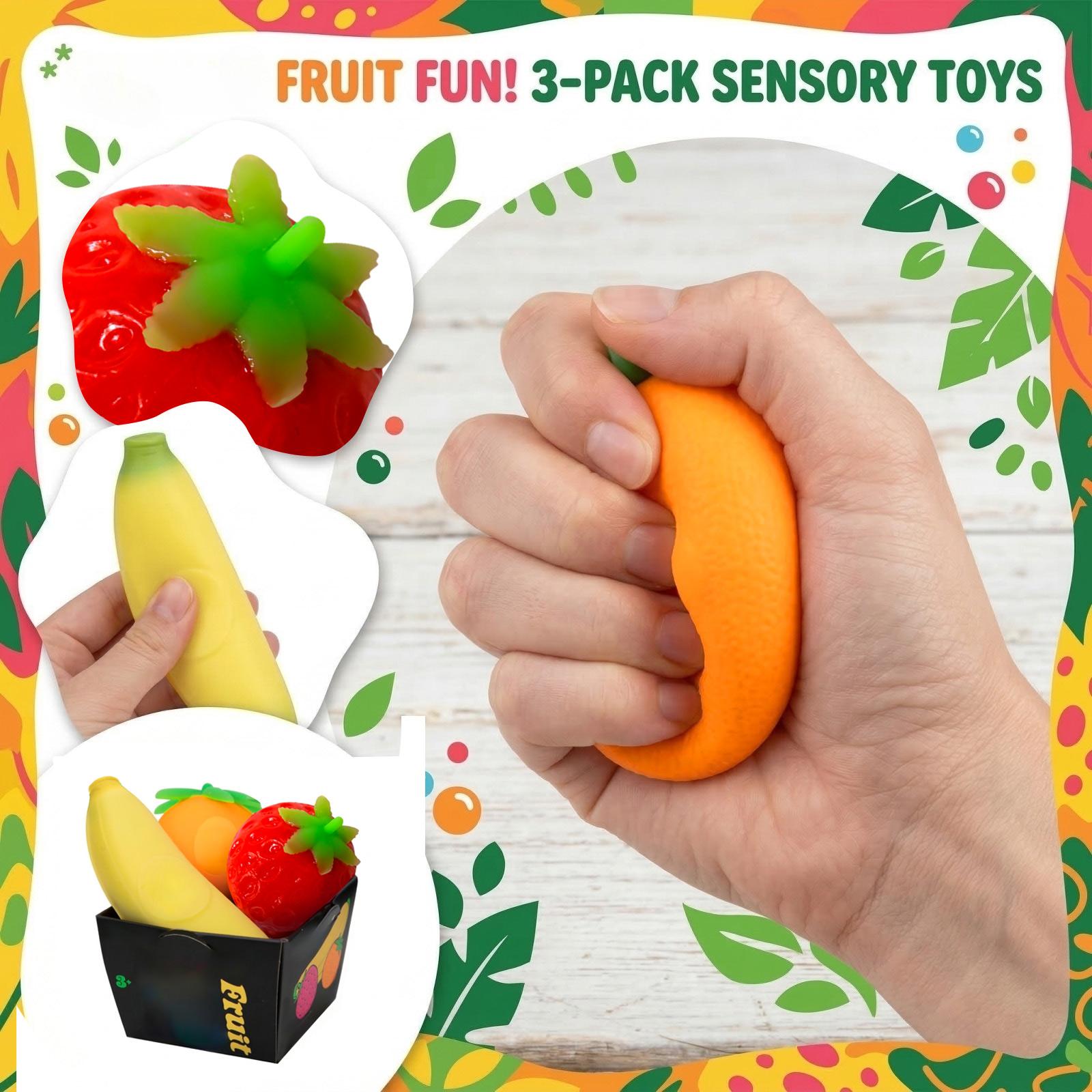 

Fruit Shaped Stress Relief Toys Banana Strawberry Orange Squeeze Ball Set for Hand Exercise and Sensory Play One Size