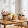 Pastoral Handcrafted Half-Moon Rattan Flower Basket - Plastic Imitation, Small Woven Design for Arrangements