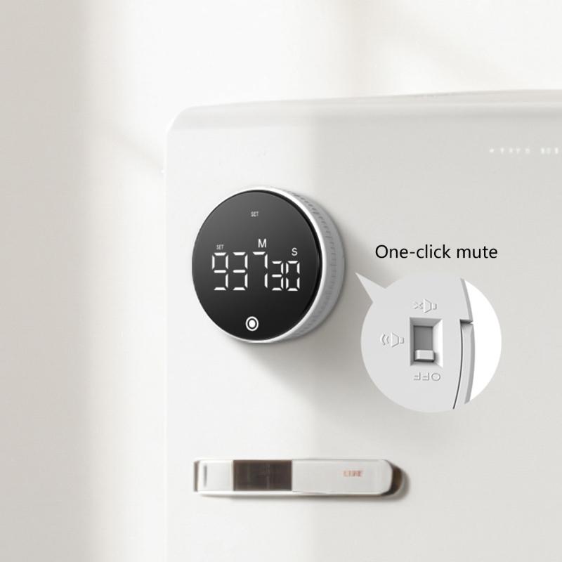 Quiet Operation Magnetic Timer with Mechanical Knob & Digital Display Easy to Carry for Office Meetings & Cooking