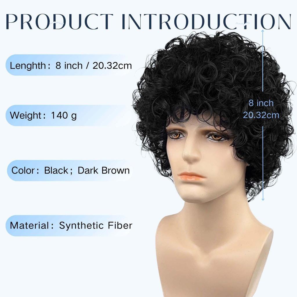 Black Short Curly Hair Perm Wig, Men's Small Roll African Style Wig, Suitable for Daily Wear and Role-playing
