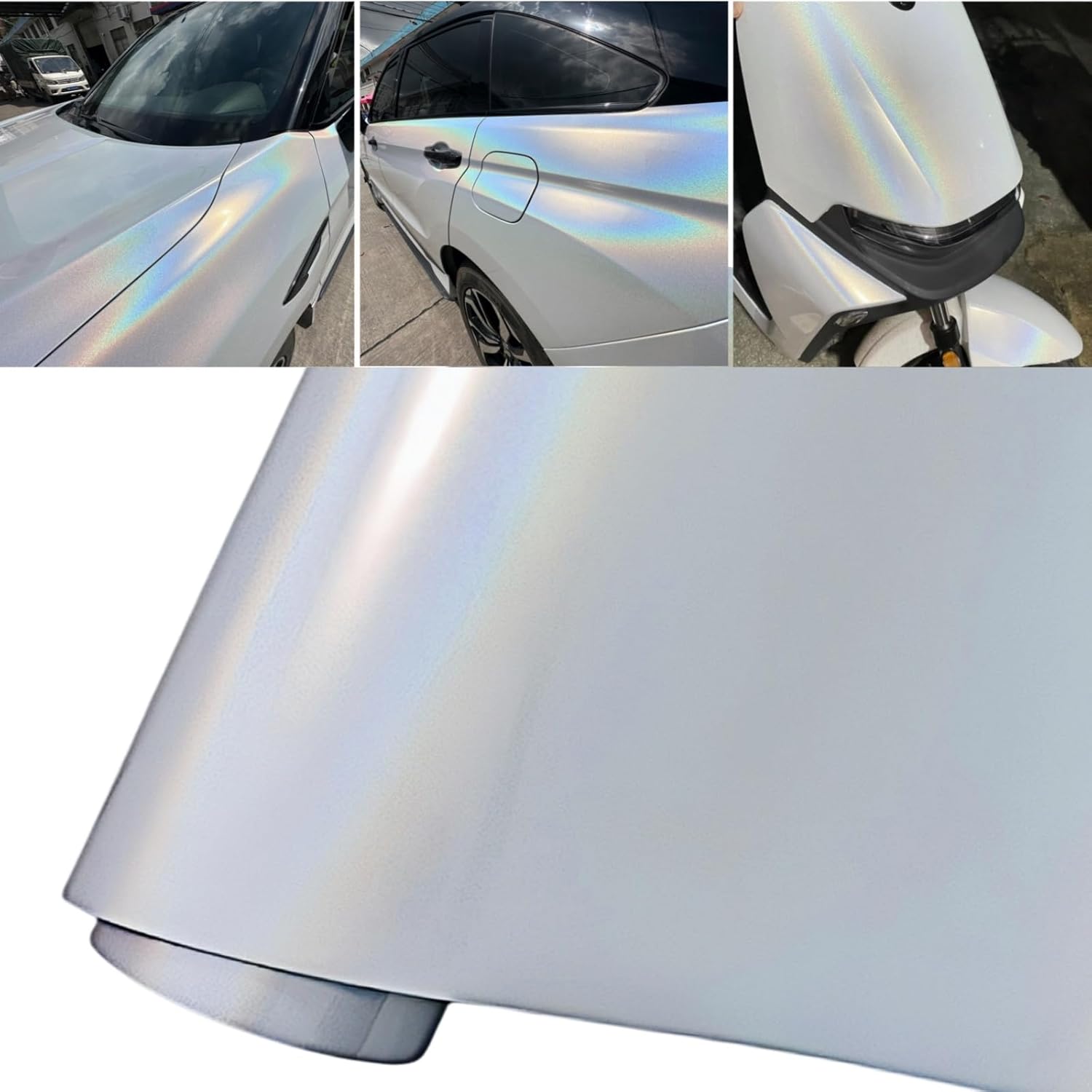 

Moyishi Chameleon Vinyl Wrap Matte Metallic Vehicle Film Purple to Blue Stretchable Air Release DIY Decals 12 x60 (Glossy) белый