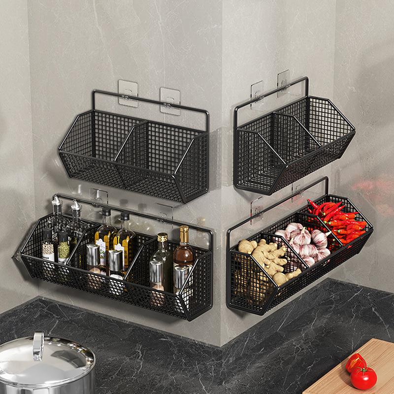 Punch-Free Hanging Basket Kitchen Storage Rack for Ginger & Garlic