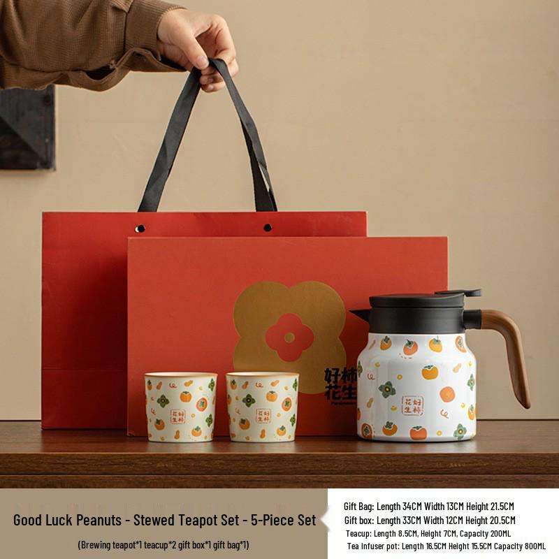 Ruyi Persimmon Thermos Ceramic Tea Set Gift Box