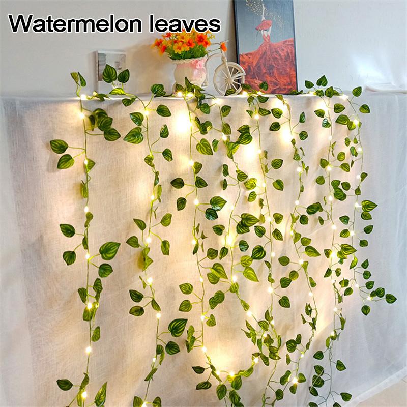 Blumen-grüne Blatt-Lichterkette, künstliche Weinrebe, Lichterkette, USB-betrieben, Weihnachtsbaum-Girlande, Licht zum Jäten, Heimdekoration