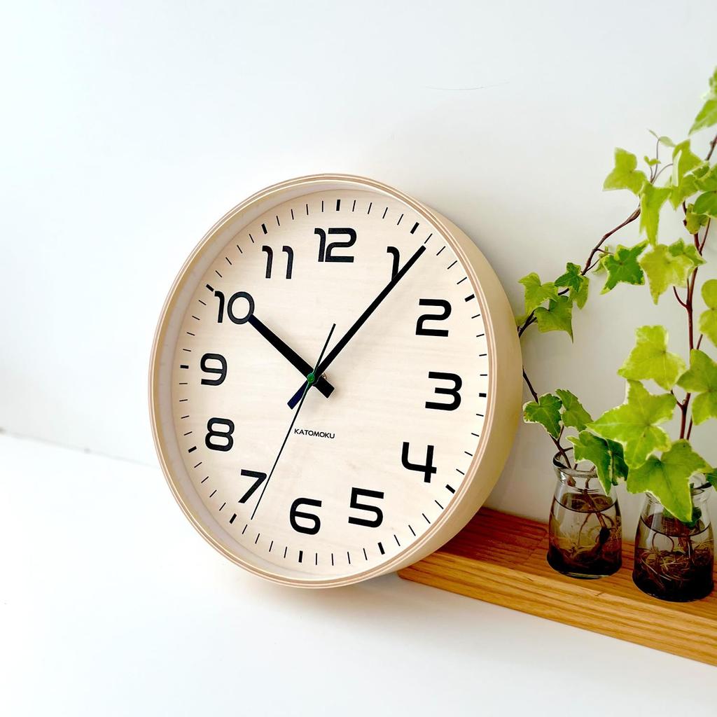 KATOMOKU Plywood Clock 23 Natural Wall Clock with Continuous Second Hand Controlled km-145NARC 304mm (radio Clock)