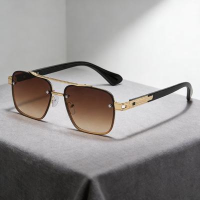 Luxury Metal Double-Bridge Square Sunglasses Men Square Frame Sun Glasses Outdoor UV Protection Glasses Trendy Travel Eyewear