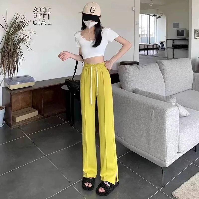 Petite Women Wear Split Sporty Casual Sweatpants for Spring and Autumn, Loose and Slimming Straight-leg Wide-leg Pants