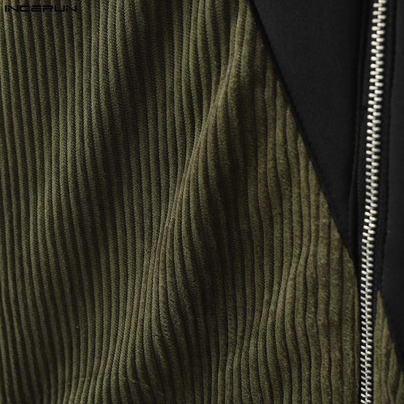 INCERUN Men Long Sleeve Zip-up Stitching Casual Corduroy Coats Jackets