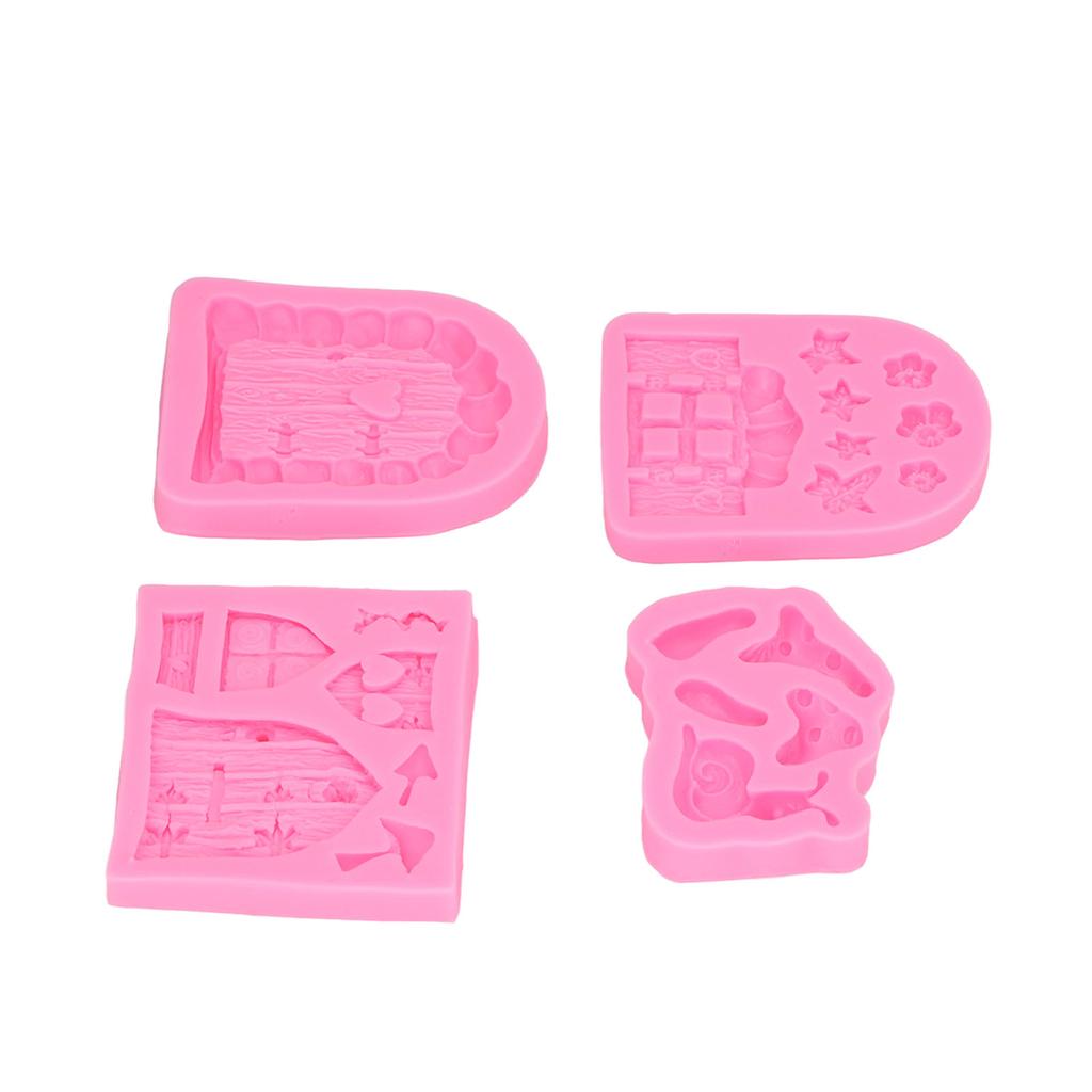 4PCS Enchanted Vintage Fairy Garden Silicone Mold Door Mushroom Flower Pattern Chocolate Molds for Home Bakery