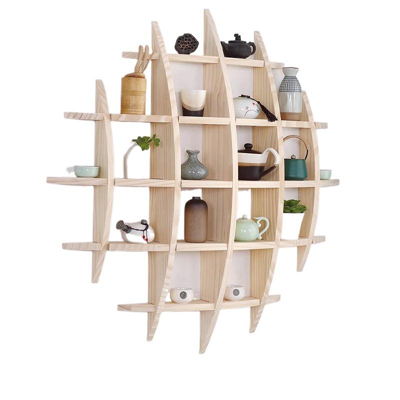 Chinese Solid Wood Wall-Mounted Teacup Rack - Antique Curio Shelf and Tea Set Display Stand