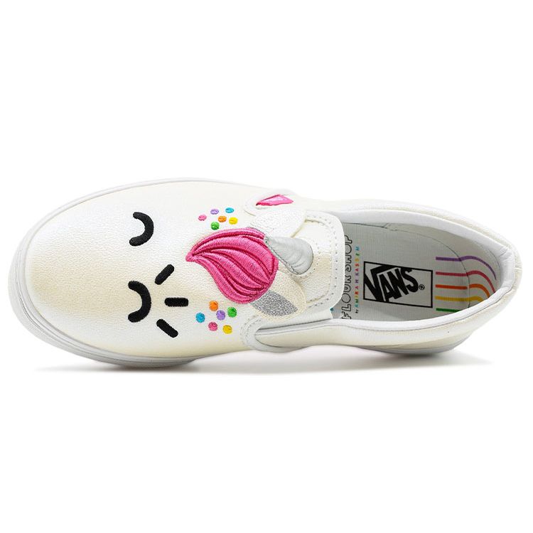 Vans Slip-On Leather Casual Low-Top Skate Shoes Women sneaker White Multicolor VN0A54EX2JQ