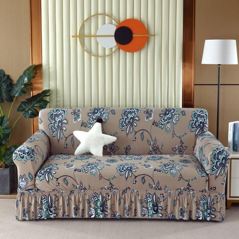 1pc Stretch Sofa Slipcover, Sofa Cover with Skirt, Couch Cover Furniture Protector, for Bedroom Office Living Room Home Decor