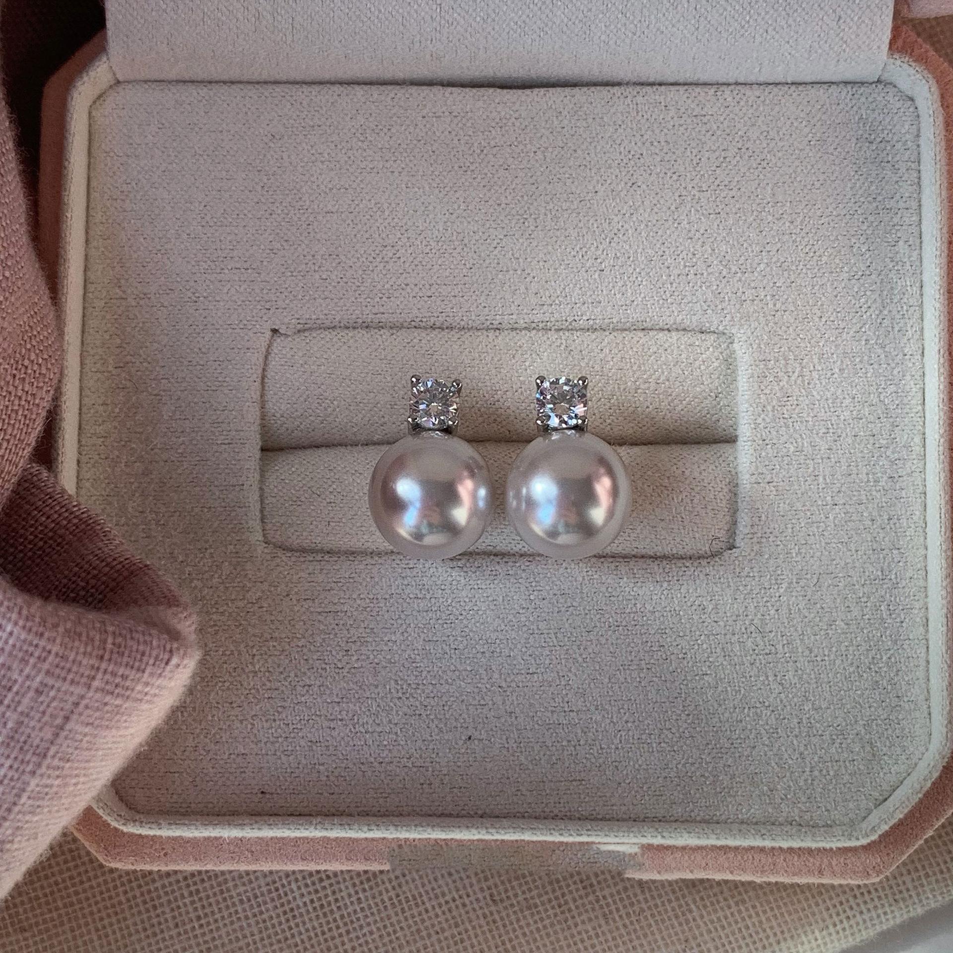 

Серьги-пусеты из серебряной иглы с корейским нежным цирконом и жемчугом, изысканные универсальные серьги с темпераментом, серьги премиум-класса в стиле легкой роскоши, женские