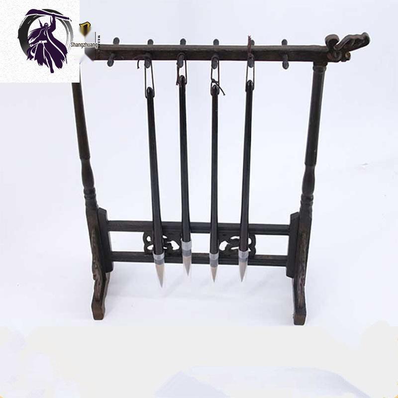 Rosewood Dragon Head Brush Holder for Calligraphy - 6 Hooks, 12 Needles
