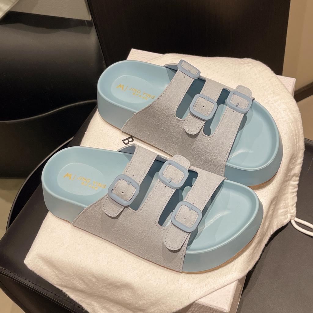 Thick-soled slippers women's outer wear 2025 summer new fashion casual retro buckle casual one-word cool slippers