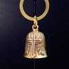 Brass Vintage Cross Bell Keychain Handmade Wind Chime Pendant Ethnic Style Key Ring Decor