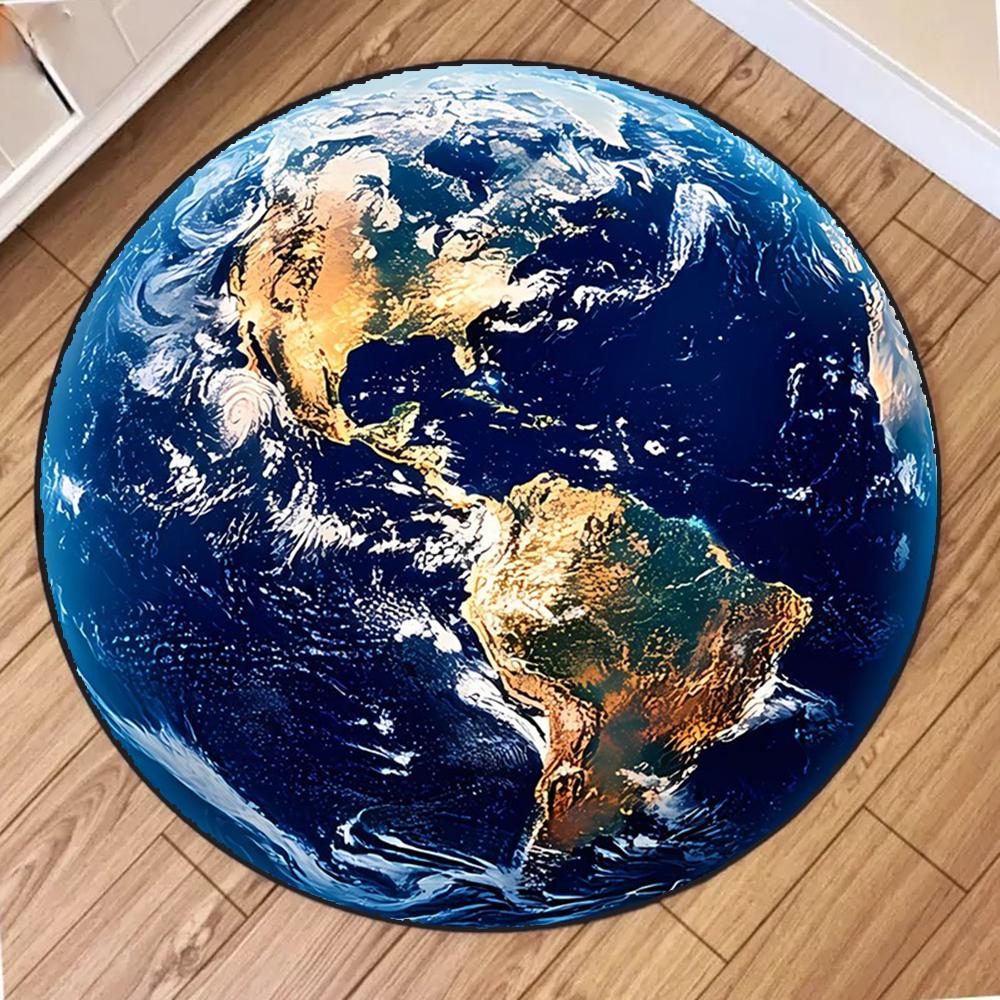 Creative Earth and Moon Print Round Carpet Personality Floor Mat Circular Mats Living Room Bedroom Home Mat Home Decoration 60cmx60cm