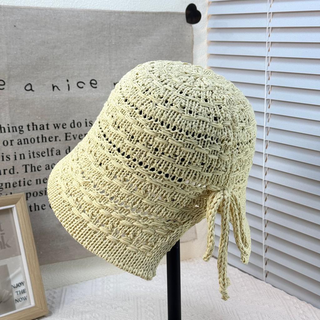 Summer new sun hat women's South Korea Dongdaemun weaving hollowed out after split fork sun protection hat fisherman hat children