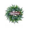 24 Inch Green Artificial Eucalyptus Wreath with Welcome Sign Spring Summer Wreath for Front Door Wall Window Farmhouse Festival