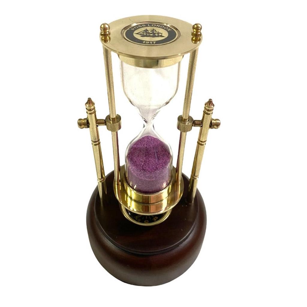 Brass Sand Timer On Wooden Base with Compass/Nautical Maritime Hourglass/Pink Sand Clock/Home & Office Décor