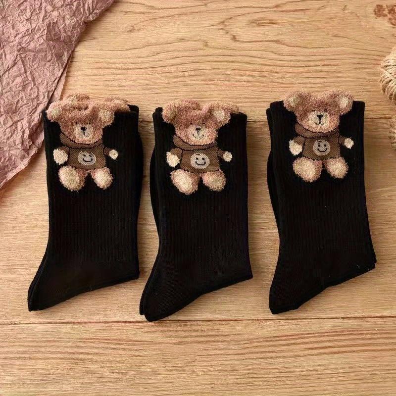 1PACK/3 Pairs of Cute Bear Socks Autumn and Winter Crew Socks, Men's Socks, Women's Socks