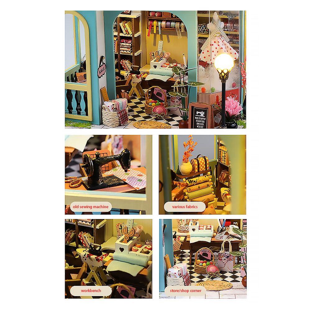 Miniature House Dollhouse 3D Handmade Wooden Puzzle English Interior Perfect for and Gifts Kit, [Dressmaker's Shop] Puzzle, Kit, Instructions, Decor,