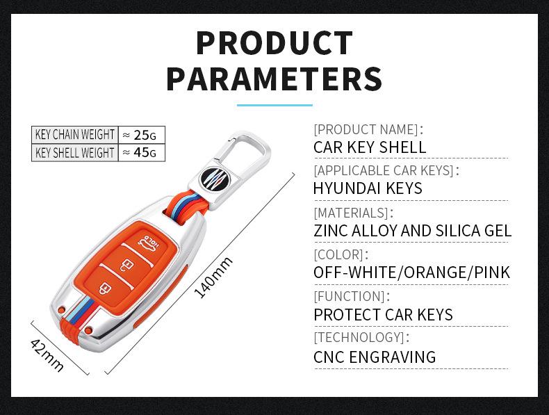 Compatible Key Case for Beijing Hyundai: Mistra, Elantra, ix35, Festa, ix25, Verna, Sonata, Santa Fe.