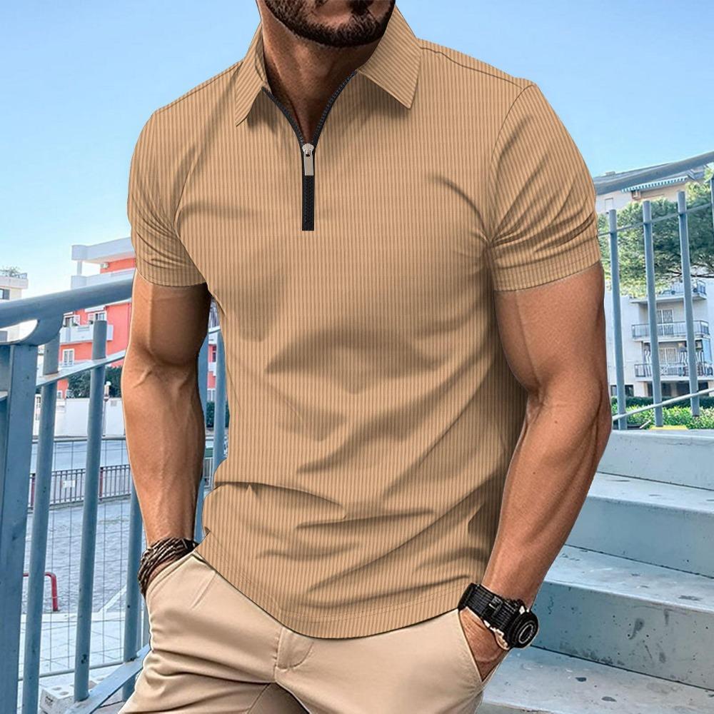 Men's Polo Shirt Zipper Solid Color Short Sleeved T-shirt