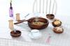 Fuji Boeki Acacia 7-Piece Wooden Tableware Set, Round [1 Large Plate, 4 Small Plates, 1 Serving Spoon, 1 Serving Fork], Shatter-Resistant,