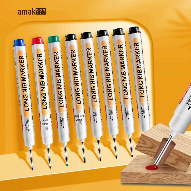 Refillable Waterproof Long-Tip 30MM Woodworking Marker Pen with Deep-Hole Non-Fading Ink