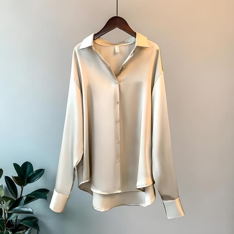 

Satin Blouse Women Long Sleeve Button Up Solid Tops Ladies Clothing Autumn Spring Loose Shirt XL шампанского