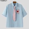 INCERUN Oversized Men Casual Lapel Tie Neck Short Sleeve Print Shirts Tops