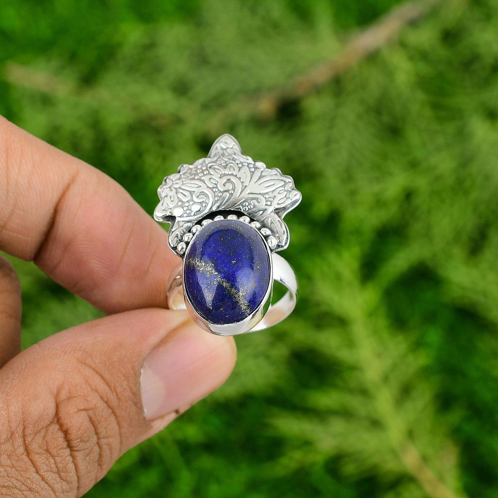 Sterling Silver Lapis Lazuli Stone Handmade New Solitaire Statement Wedding Ring