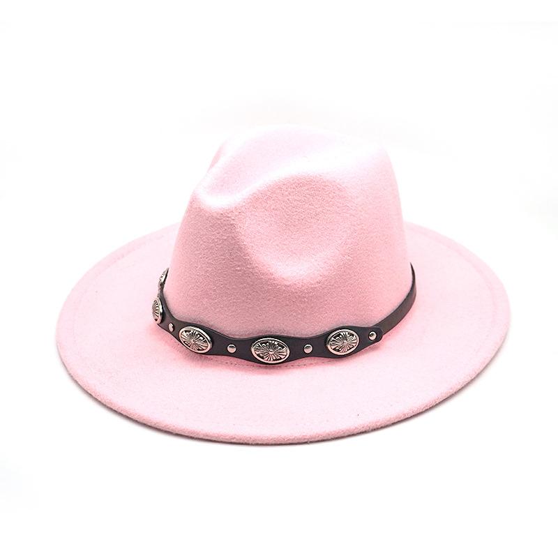 Rivet Flower Belt Soft Felt Hat Solid Color Woolen British Style Gentleman'S Top Hat Sun Protection Shade Jazz Hat