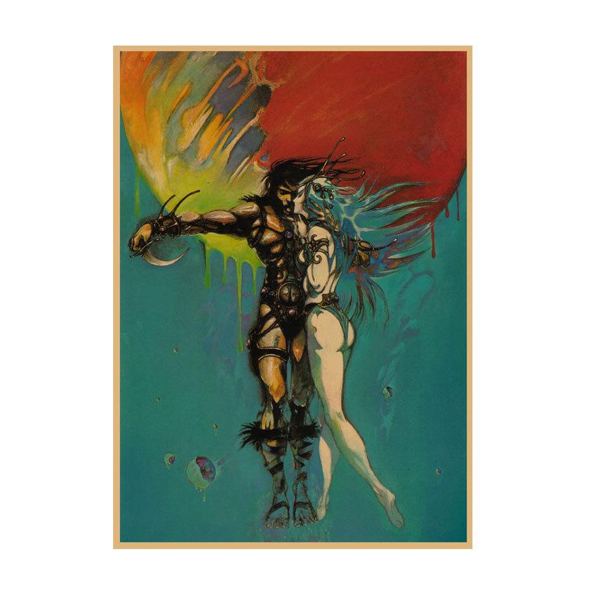 Yoshitaka Amano Retro Japanese Illustration Poster for Bar & Restaurant Wall Decor