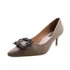 Rhinestone High Heels Women's New Professional Thin Heel Temperament Pointed Women's Shoes Metal Square Buckle Single Shoes