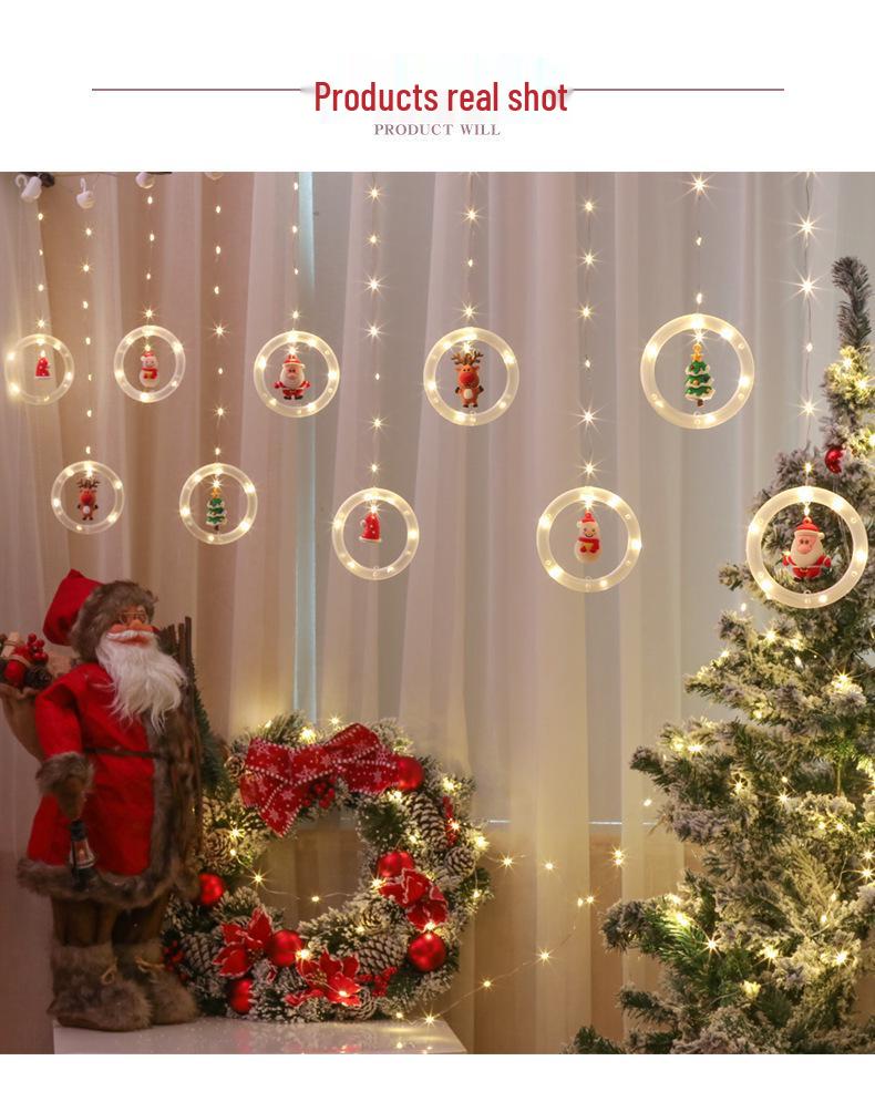 USB Remote-Controlled Copper Wire Curtain Lights with Christmas Stars & Snowflakes, Leather Line, for Holiday Decor