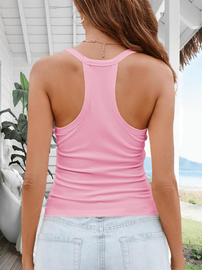 Women's Racerback V Neck Ribbed Knit Tank Top Yoga Workout Camisole