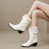 White Black Women Mid Calf Boots High Block Heel Big Size 46