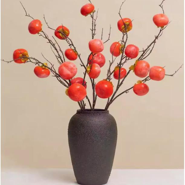 Artificial Flower Fruits Mini Persimmons Green Plants Fake Persimmons Living Room Decorations Persimmon Trees Fake Flowers