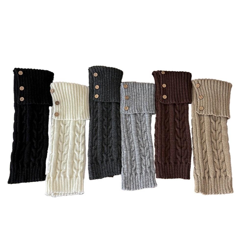 Warm Button Leg Warmers Twist Crochet Design Boot Cuff Maillard Color Wool Long Leggings Girls