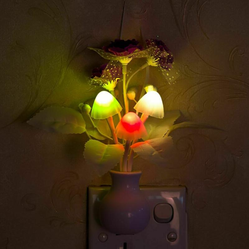 LED Lilac Night Lamp Lovely Colorful Mushroom Romantic Lilac Night Lamp With Smart Light Sensor