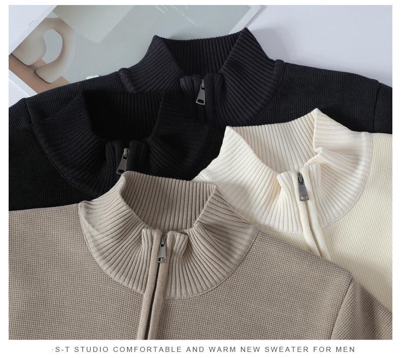 Men's Trendy Woolen Half-Zip Sweater with Velvet Lining - Warm Stand Collar Knitwear
