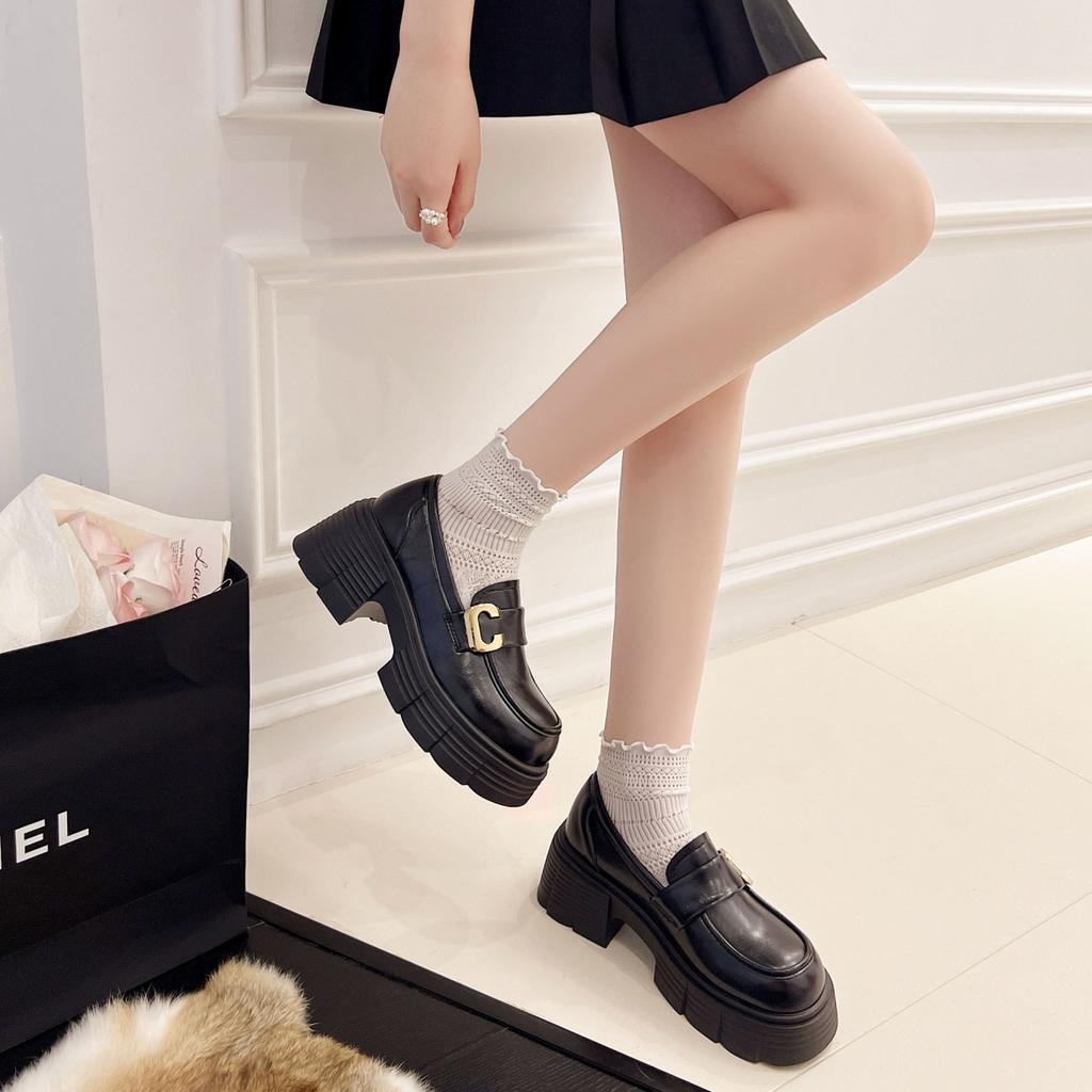 Thick-soled Thick-heeled Black Women's Autumn New Retro One-pedal Mary Jane Small Leather Shoes