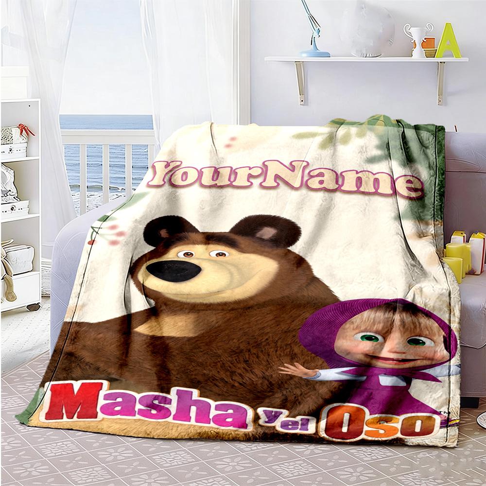 Masha Bear Personalized Name Blanket Lightweight Personalized Blanket Soft & Cozy Suitable for Livingroom Bedding Couch Office All-Season Use