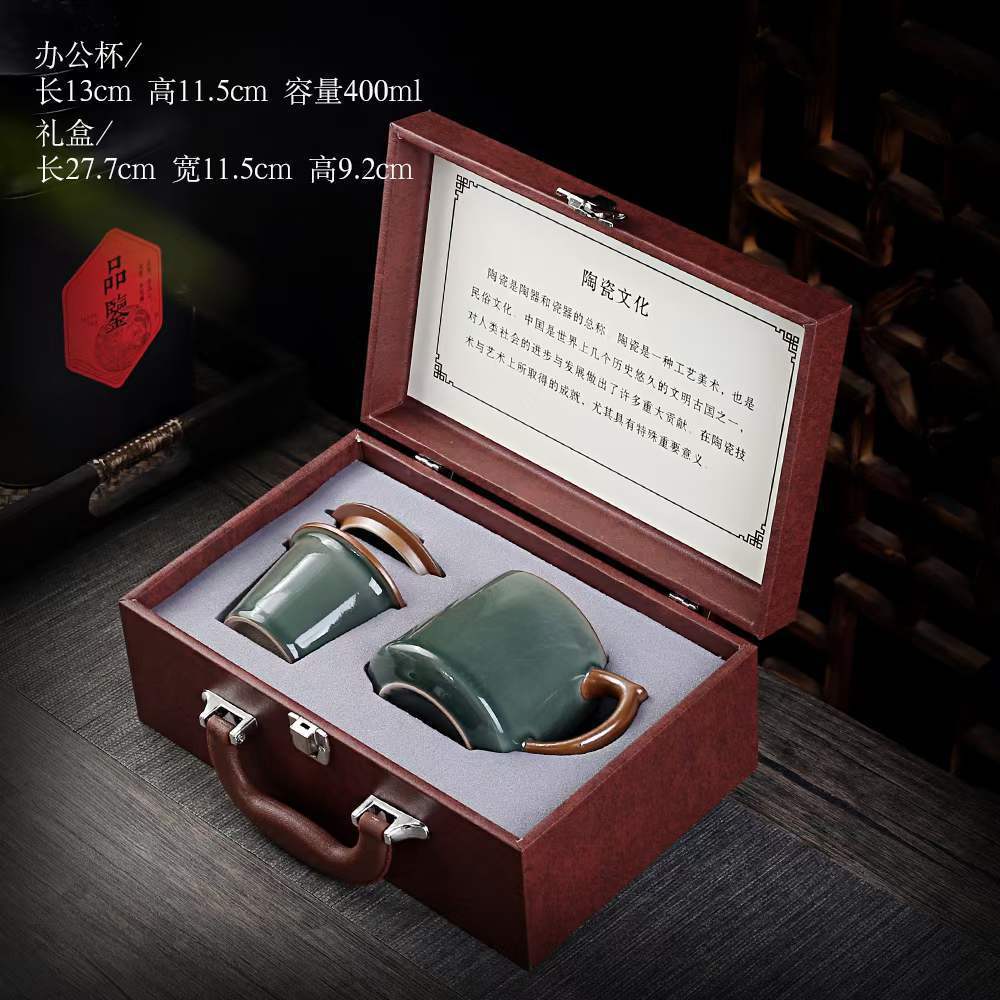 Chinese Ru Kiln Teacup Blue And White Ceramic With Lid Tea Separation Water Cup Household Special Tea Cup Office Mug