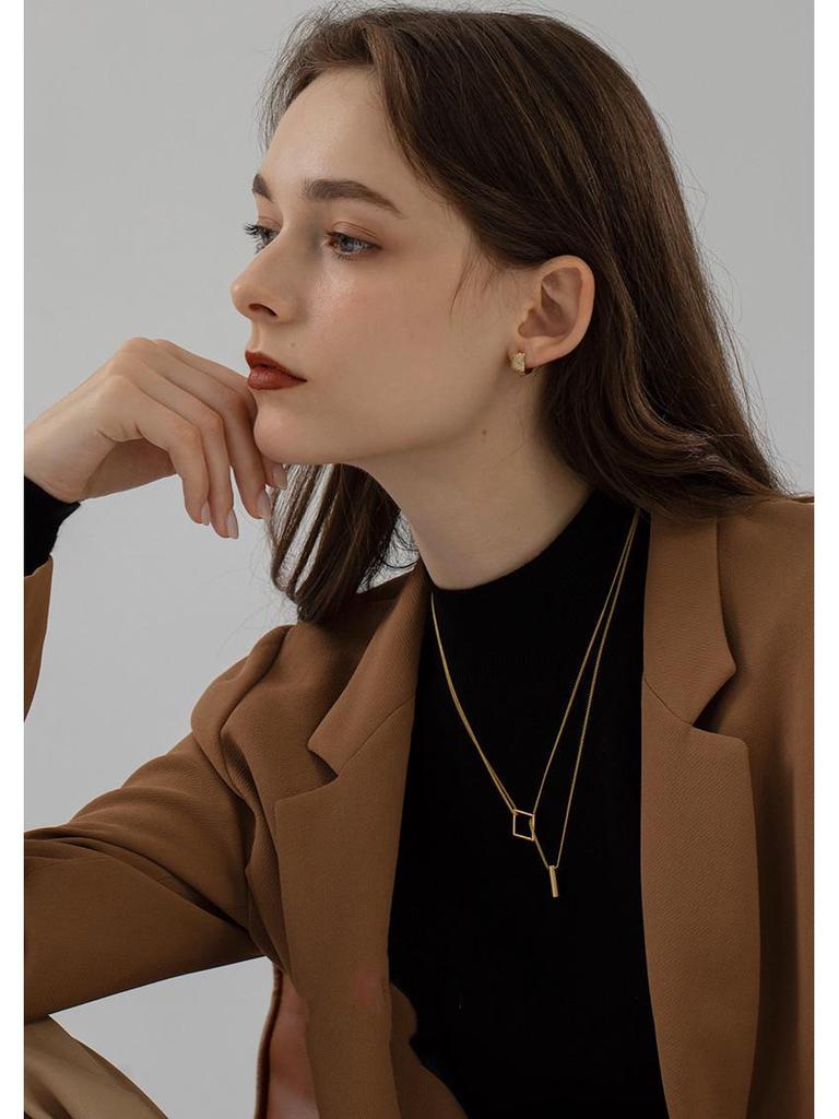 14K Gold Plated Sterling Silver Adjustable Double-Layer Geometric Necklace - European & American Fashion