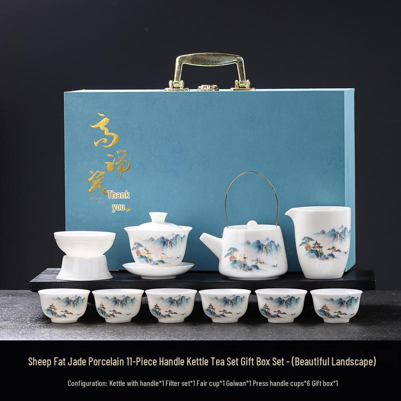 Luxury Jade White Porcelain Kung Fu Tea Set for Home or Office